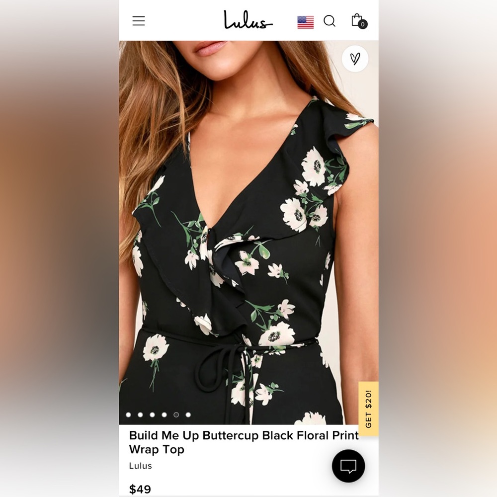 Black floral wrap top